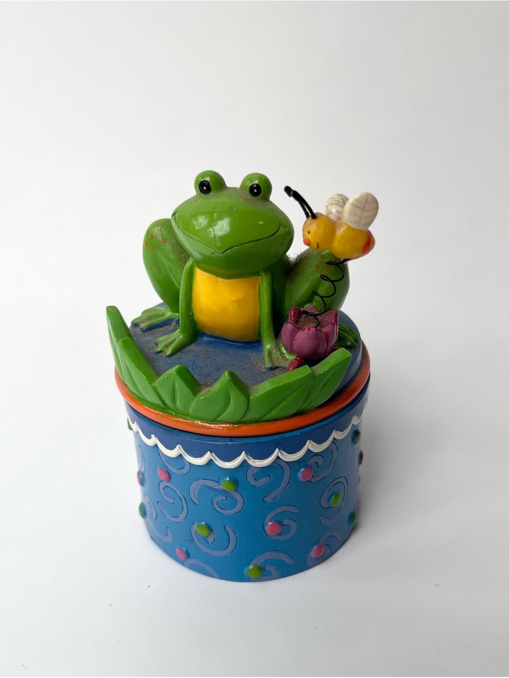 VTG Y2K Frog Trinket Box w/ Butterfly Blue 3.5”